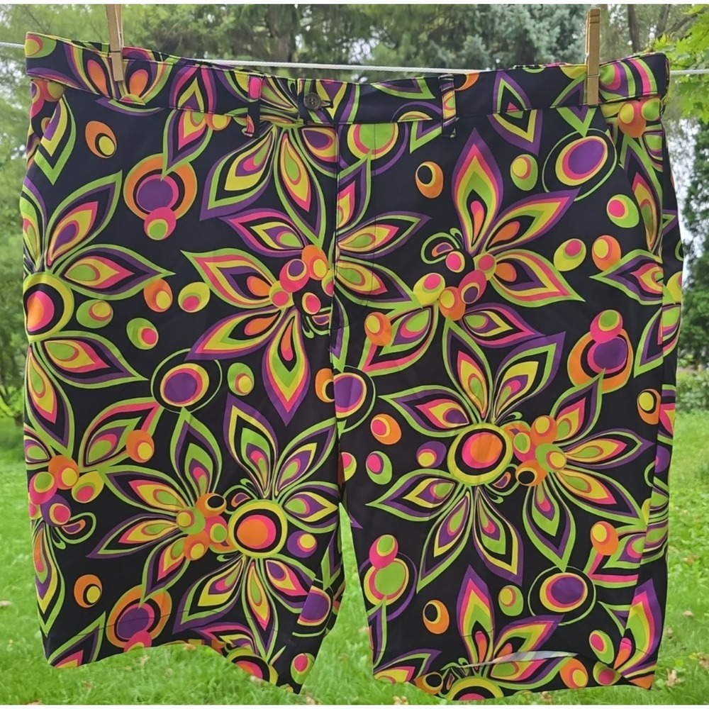 LoudMouth Men Sz 48 Golf Shorts Psychedelic Bright Colorful Floral Shaggadelic